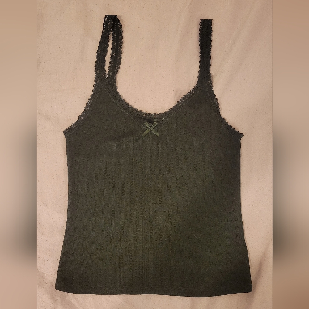 Black Lace Trim Tank Top SMALL